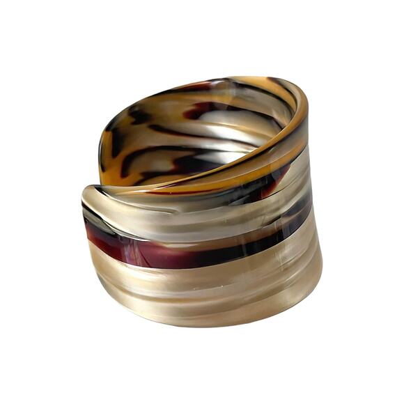 1990s Cellulose Acetate  Dark & Golden Brown Cuff Bracelet Triangle Earrings - Picture 3 of 7